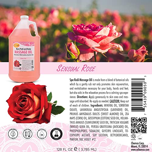 Spa Redi - Massage Oil, Sensual Rose, 128 Oz - Professional Pedicure, Manicure, Full Body Massage Therapy, Made With Almond Oil, Cotton Seed Oil, Sunflower Oil, Avocado Oil, Essential Oils, Vitamin E #TOP5