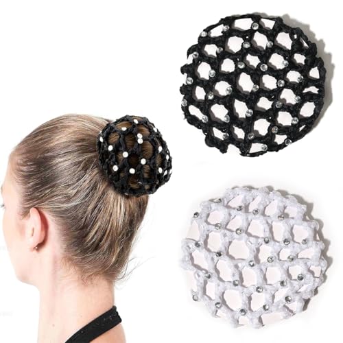 JEYORZY 2 Piezas Red para Moño Red para el Pelo Moño Ayuda，Net for Hair,Redecilla Moño,Mallas Elásticas para el Pelo para Gimnasia Ballet Red de Nudo de Baile(negro, blanco)