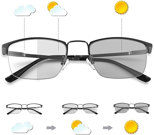 MIRYEA Gafas de lectura multifoco progresivas de transición fotocromática Bisagras de resorte Gafas de sol UV400 Gafas de sol antirreflejo
