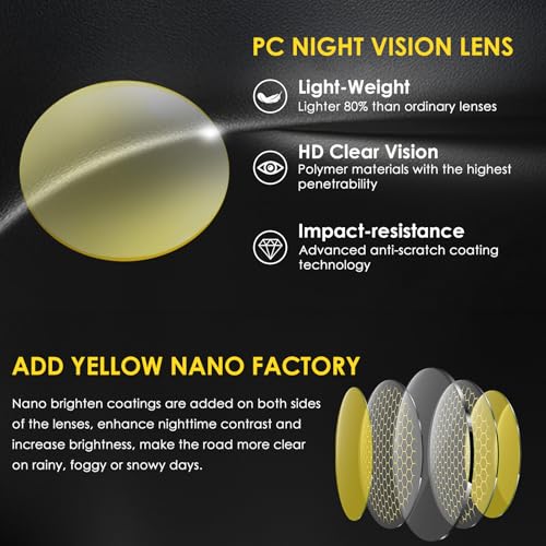 Night Driving Glasses Fit Over for Men Women, Anti Glare Polarized Night Vision Driving Glasses HD Yellow Lens4