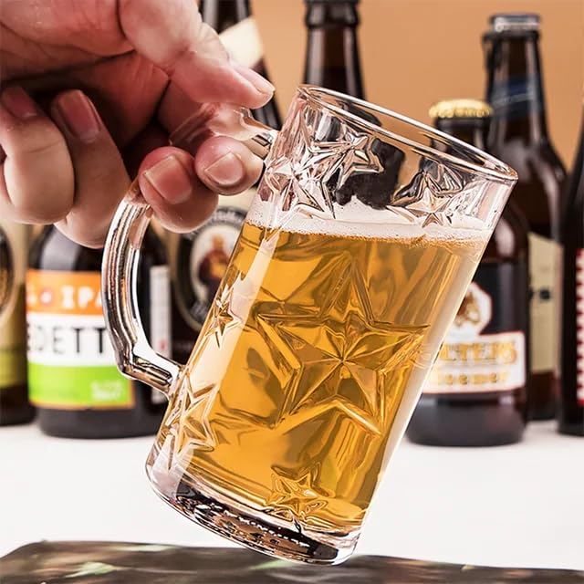 Image of PrimeWorld 500 ml Star Beer Set of 2 Pcs Strong Glass Mug with Handle, Steins, Freezable Beer Glasses,Everyday Drinking Glasses, Cocktail Glasses