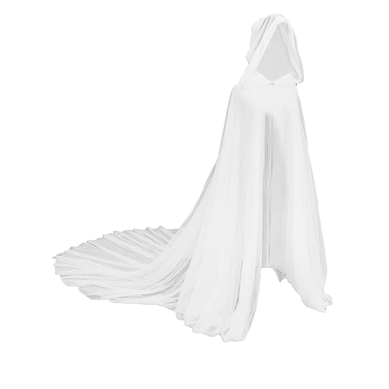 Adult Full Length Sheer Cape with Hood Halloween Costume Bridal Hooded Tulle Cloak Elf Robe Veil Cosplay Ghost Fancy Dress Role Play Vampire Witch Long Gothic Mantle