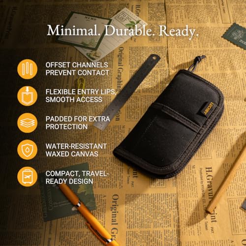 Image of LOCHBY Quattro | Slim and Elegant Pen Pouch, Durable Waxed Canvas, Lightly Padded for Fountain Pen and Mechanical Pencil, Compact Design Holds 4 Pens, for Everyday Carry, Travel and Creative Artists