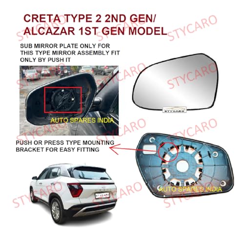 Image of ORVM Rear Side View Mirror Glass /Sub Mirror Plate compatible with Hyundai Creta (Creta 2nd GEN Type 2 (2020-2025), LEFT PASSENGER SIDE)