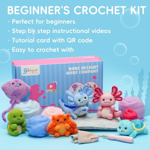 Image of Gipony Needle Felting Kit, 6 PCS Animal Needle Felting Beginner Kits, Wool Felt Needle Felting Tools Foam Pad, Craft Party Supplies for Beginners Adult