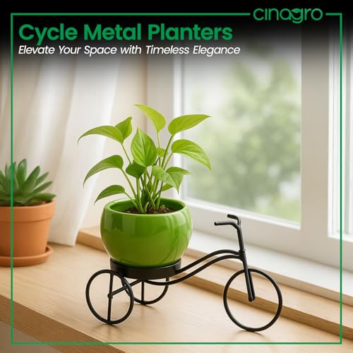 Image of CINAGRO Cycle-Shaped Metal Plant Stand for Indoor & Outdoor Use, Metal Cycle Flower Vase, Decorative Iron Planter Pot Holder for Flowers & Ornaments (18 x 8 x 8cm) Style: Urban Pedal, Small