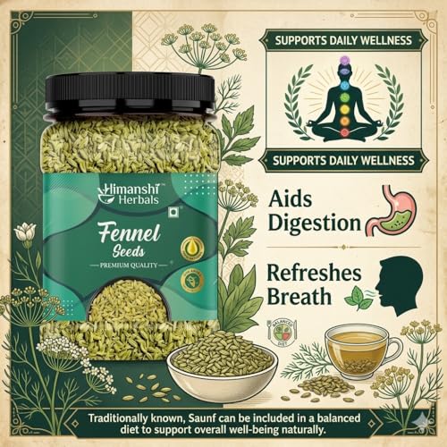 Image of HIMANSHI HERBALS Organic Fennel Seeds (Saunf) 250g - Natural, Fresh & Aromatic, Saunf for Cooking, Mouth Freshener & Wellness, Rich Flavor, Hygienically Packed