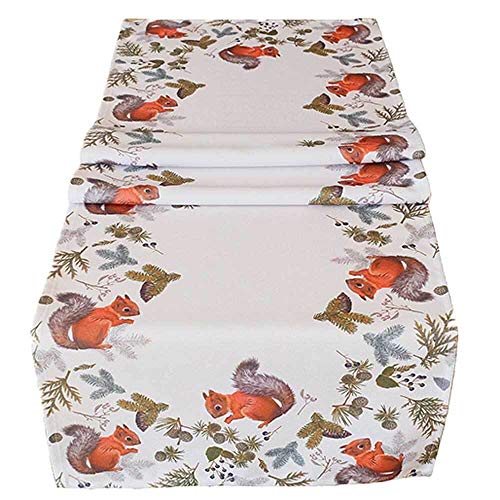 SIDCO Tischläufer Eichhörnchen Tischband Mitteldecke Herbst Tisch Deko 40x140 cm