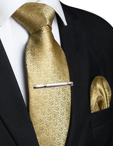 Image of RBOCOTT Mens Woven Tie and Pocket Square with Tie Bar Sets Solid Necktie