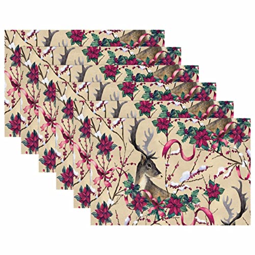 Set de table tissu Oxford lot de 4 lavables cerf rose rouge - 6