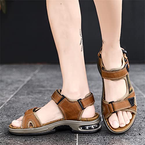 Men's Sandals Leather Men's First Layer Cowhide Gladiator Roman Beach Sandals Cushion Soft Wading Shoes(42)4