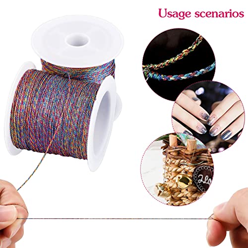 Image of 218 Yards /656 Feet Metallic Cord, 2 Pcs Spool Metallic Thread Colored Jewelry Thread Colored Craft String Tinsel String Craft Making Cord(0.5mm)