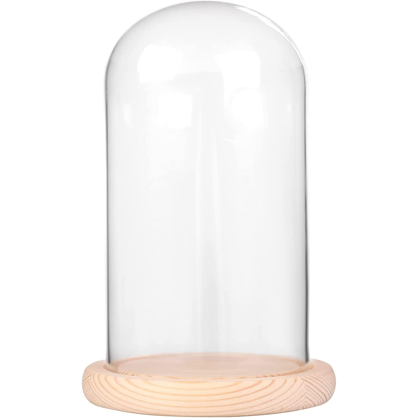 IVOLADOR I Glass Cloche Dome, Glass Display Cloche Case with Solid Wooden Base for Plants, 7" x 4" Medals Display, Antique Collectibles, Large Size Office Home Decoration( Base)