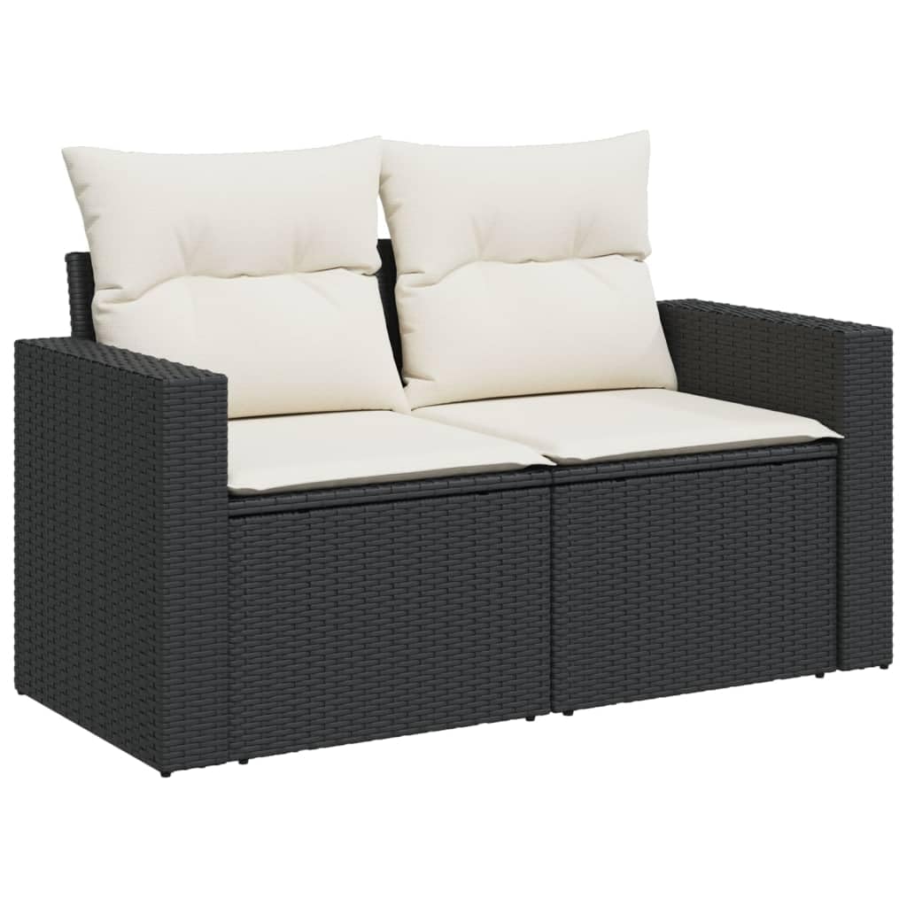 vidaXL Sofá de Jardín de 2 Plazas con Cojines, Sillón de Exterior, Sofá Modular, Asiento para Patio Terraza Balcón, Ratán Sintético Negro