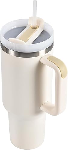 Vaso de 40 onzas con asa y tapa, vaso de acero inoxidable con tapa y apertura para pajilla, taza aislada al vacío, taza de café de viaje, bebida