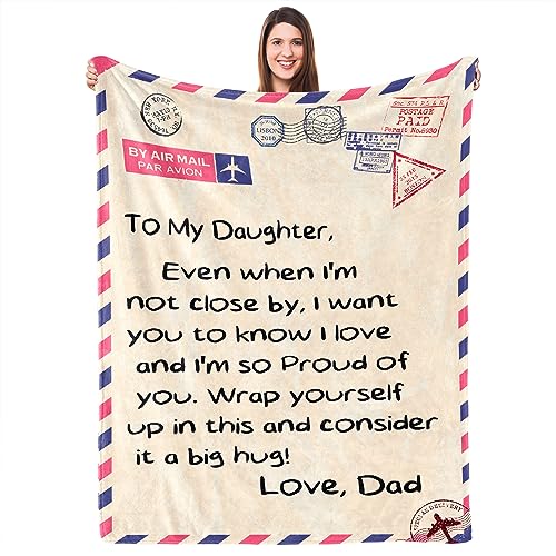 UFOORO Throw Blanket Gifts Dads Love Throw Blanket Soft Fleece Gift for Daughter on Valentines Mothers Day Birthday Heartfelt Present from Dad to Daughter Best Gifts for Adult Daughters 55X70