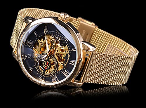Image of FORSINING Men's Skeleton Watch Steampunk Watch Black Mechanical Watch for Men Minimalist Retro Design Mechanical Skeleton Wrist Watch Transparent