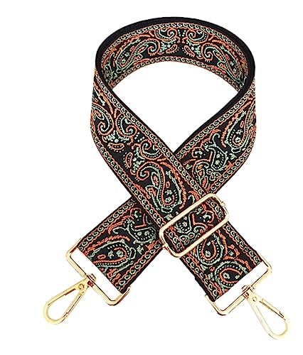Image of 1pc Adjustable Strap Replacement 2inch Wide Paisley Jacquard Belt for Crossbody Purse Handbag Shoulder Guitar Camera Bag (Orange+Green)