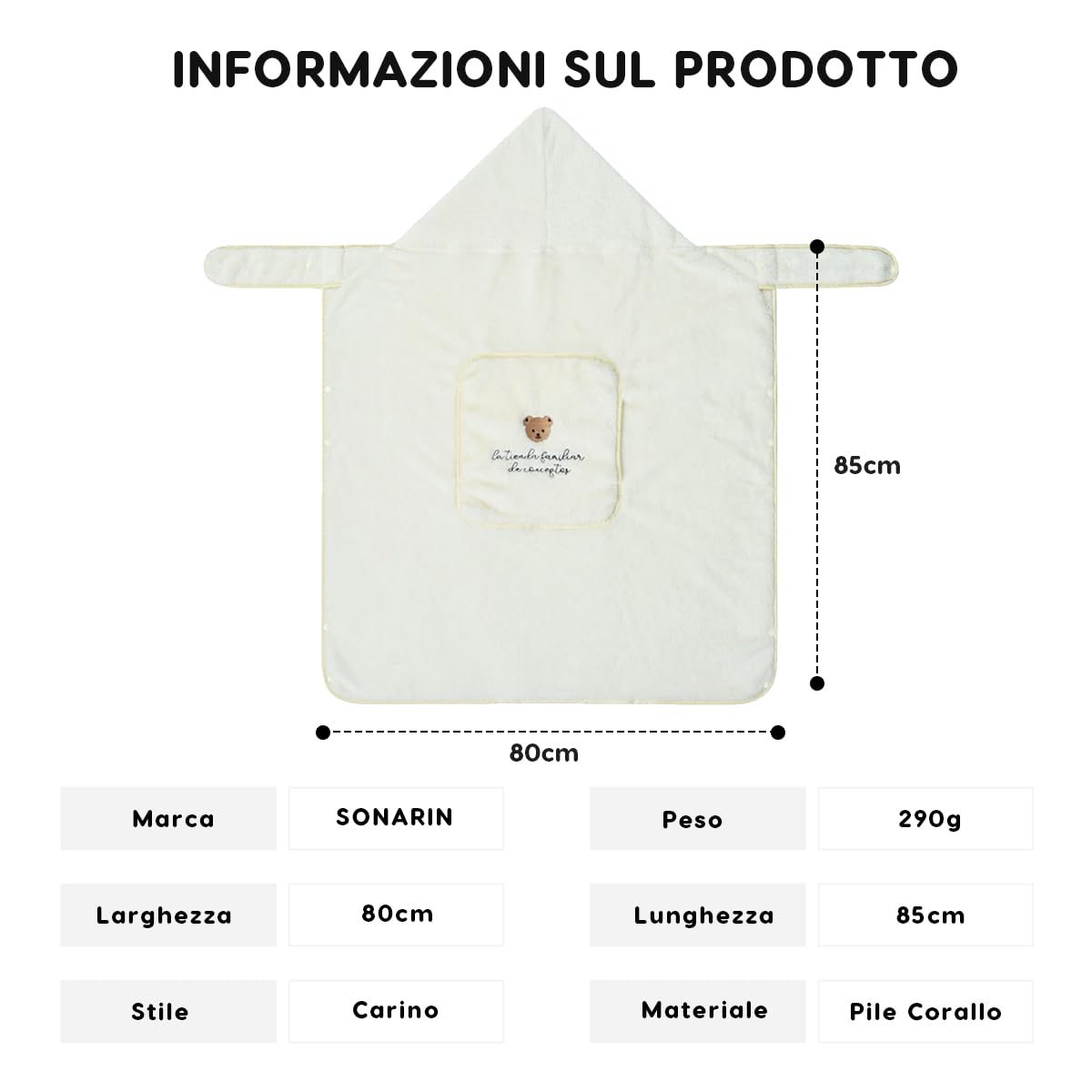 SONARIN Carina Copertina per Marsupio,Caldo Antivento Copri Marsupio,Universale Copertura Mantello con Cappuccio Cover Invernale per Fascia Portabebè con Tasca Frontale(Orso)