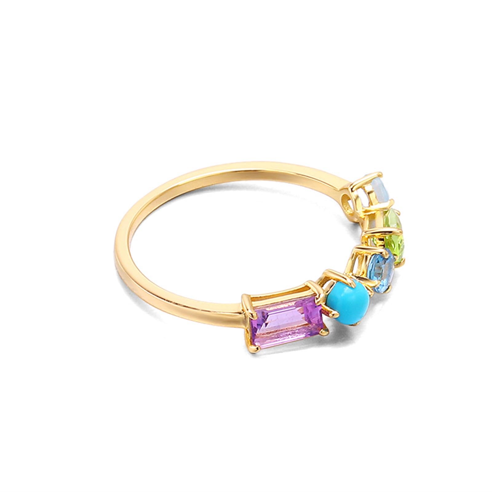 Anello Promessa Di Matrimonio Donna, Anello nuziale femminile con gemma geometrica colorata in Oro giallo