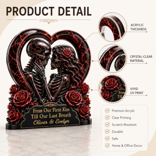 Personalized Gothic Skeleton Couple Desk Plaque, till death do us part Sign, First Kiss To Last Breath Keepsake, Romantic Anniversary Decor Gift For Couples For Home Decor - Image 4