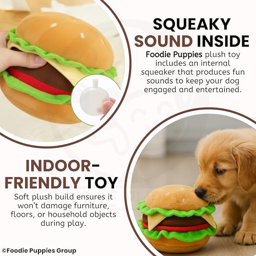 Image of Foodie Puppies Dog Squeaky Plush Toy - (BurgerBun) | Durable, Bite-Resistant & Soft Stuffed Chew Toy | Safe, Fun & Interactive for Playtime, Dental Exercise & Teething for Small to Medium Dogs (8cm)