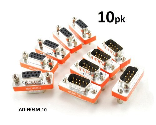CablesOnline DB9 Null Modem Male to Female Slimline Data Transfer Adapter/Gender Changer, (10-Pack) (AD-N04M-10)