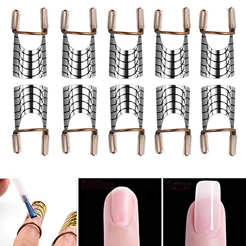 FAFAHOUSE 15 Pcs Reusable Nail Art Acrylic Nail Extended Tips Forms Guide Protector French Nail Mold Tips with Storage Box for Manicure Nail Art DIY Tool, Silver nail props