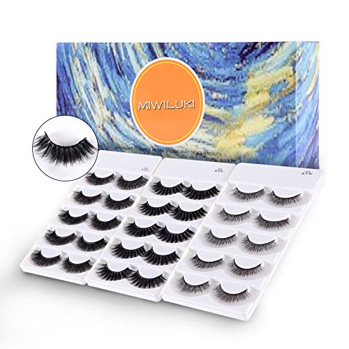 MIWILUKI 15 Pairs High End Faux Mink Lashes High Volume Dramatic Lashes Reusable Nature Look False Eyelashes