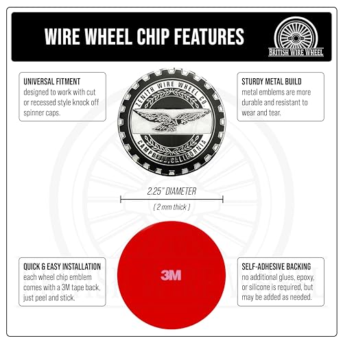 Image of Zenith Chrome & Black Metal Wheel Chip Emblems (Set of 4) | Triple Chrome Plated Solid Metal Wheel Chip Emblems, 2.25 inch | for Lowriders with Cut or Recessed Knock Off Spinner Caps