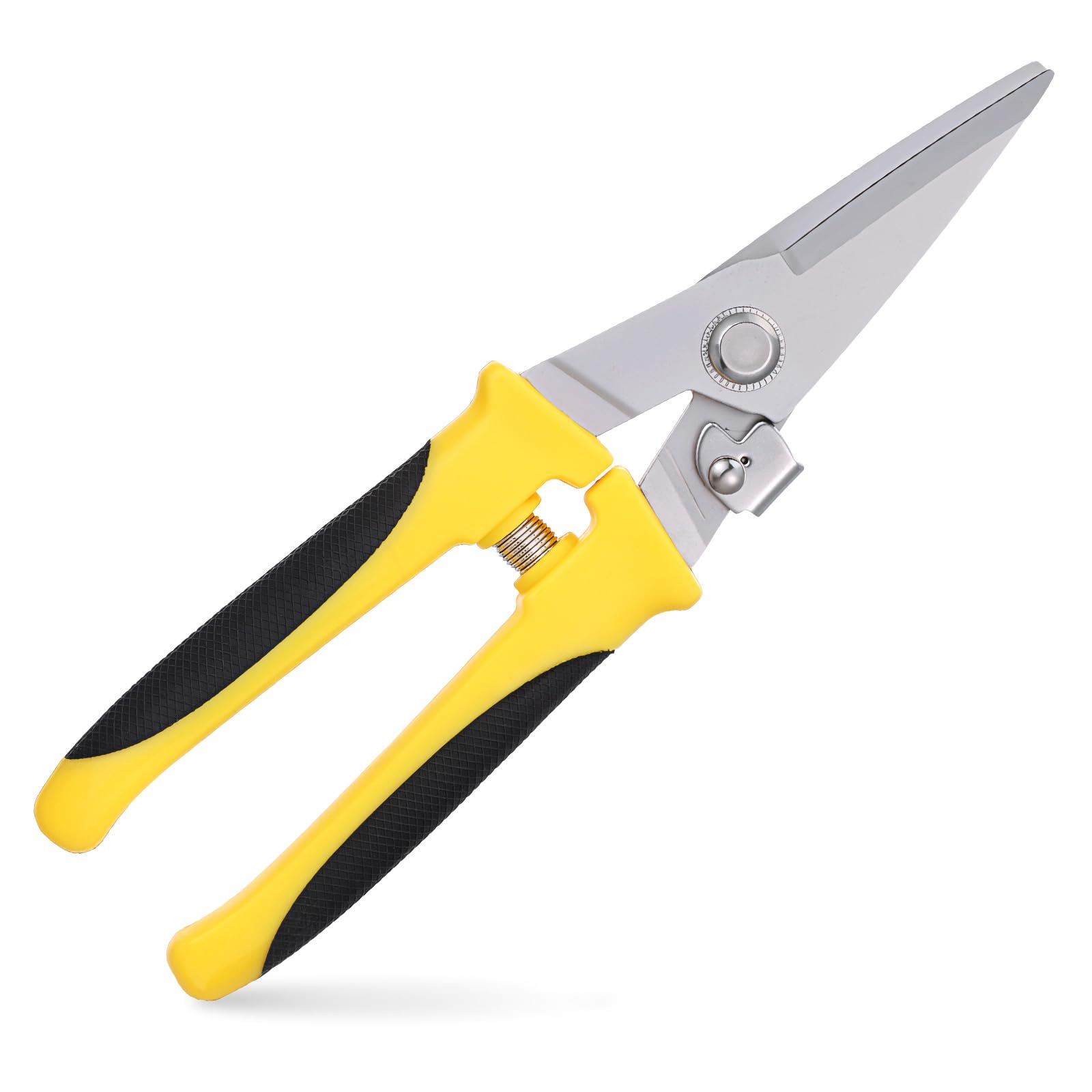 Aviation Tin Snips 8 Inch Heavy Duty Metal Cutter with Safety Lock Straight Metal Snips with Stainless Steel Blade & Comfortable Grips for Cutting Cardboard, Thin Iron, Cable Wire, DIY Projects