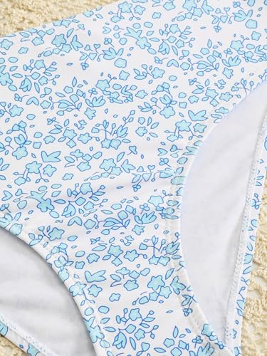 Image of Girl's 3 Piece Set Floral Print Bikini Bathing Swimsuit with Wrap Cover Ups Light Blue 12Y