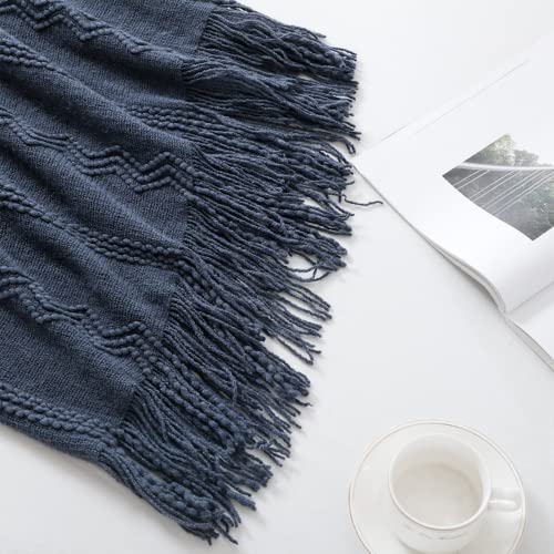 Bourina Navy Throw Blanket Textured Solid Soft Sofa Couch Decorative Knitted Blanket, 50" X 60" Navy #TOP4