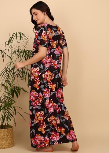 Image of Vlazom Women's Cotton Nighty Gown Combo - Pack of 2 Printed Maxi Nightwear, Free Size, Soft & Breathable Sleepwear for Ladies