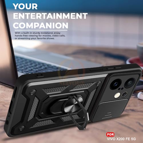 Image of Armor Bumper Back Cover Case for Vivo X200 FE 5G Rotating Camera Cover, Ring Holder & Kickstand | Heavy Duty & 360 Degree Protection Vivo X200 FE 5G Back Cover (Black)
