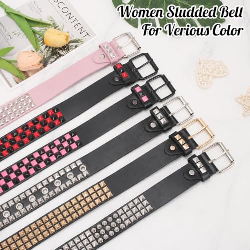 Image of Studded Belt, Metal Punk Rock Rivet Belt with Bright Pyramid Studded for Women Men