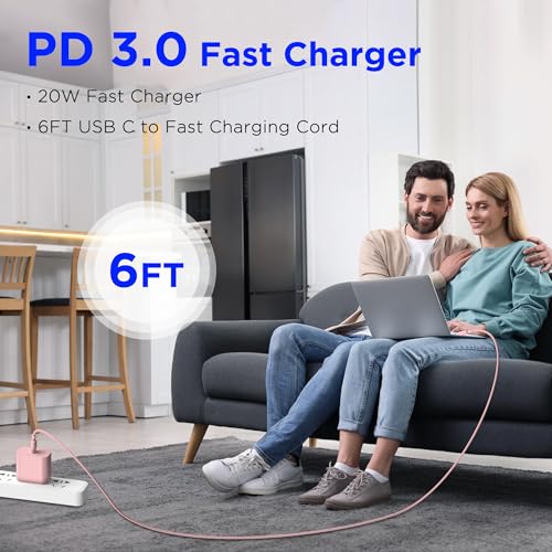 Image of iPhone 17 16 15 Charger Fast Charging,2Pack 20W Apple iPad USB C Wall Chrager Block with 6FT USB C to C Cable for iPhone 17 /Pro /Pro Max /17 Air / 16 /16 Pro /16 Pro Max /15 /Plus /Pro /Pro Max (Pink)
