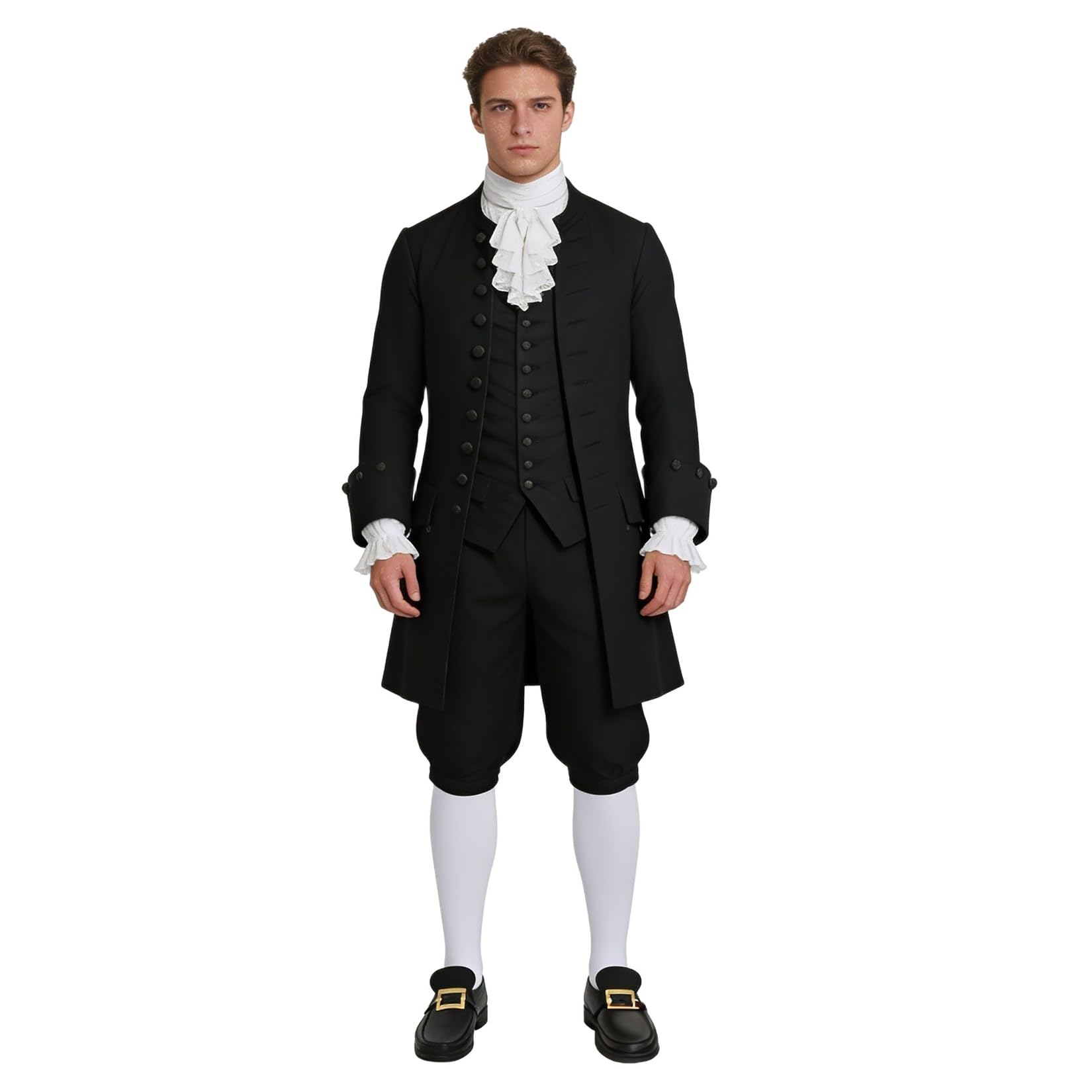 BPURB Pantaloni coloniali da uomo con calzini bianchi al ginocchio e fibbia per scarpe d'oro Costume medievale da pirata Cosplay Pantaloni rinascimentali