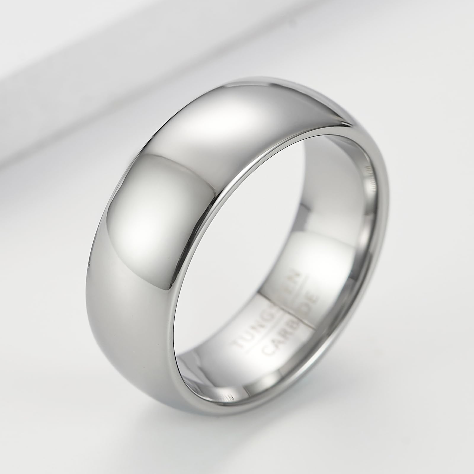 Serie Lineage: Fascia Classica Curvata | Anello Nuziale Unisex in Tungsteno Lucidato Larghezza 8mm (Misura USA)