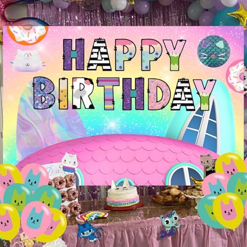 Image of Cartoon Doll House Birthday Party Supplies Backdrop 5x3 Cartoon House Kids Happy Birthday Background Photography Gabbies Party Decorations Banner Photo Booth Props
