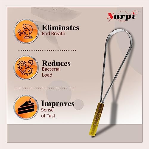 Image of steel tongue cleaner | single brass handle design tongue scraper | Improved Taste Sense & Oral Hygiene|100% stainless steel for adults Easy to Use pack of 1
