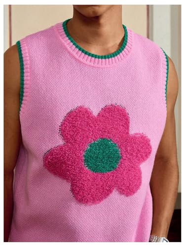 Floerns Men's Y2k Sleeveless Floral Sweater Vest Crew Neck Knitted Street Pullover Tops4