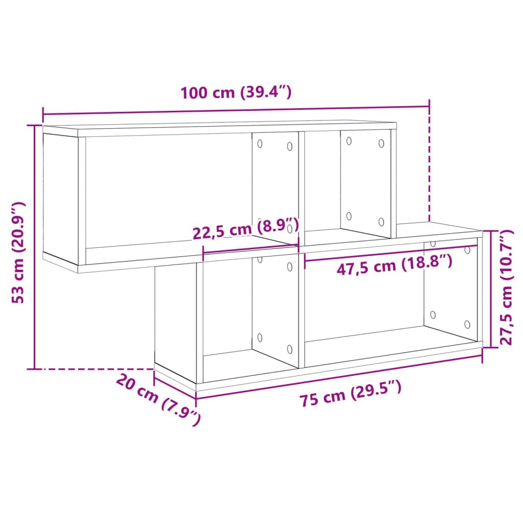 Estantería de pared de roble Sonoma, 100 x 20 x 53 cm, material de madera, fuerte agarre, 85 kg, diseño moderno que ahorra espacio para salón, pasillo, cocina y baño