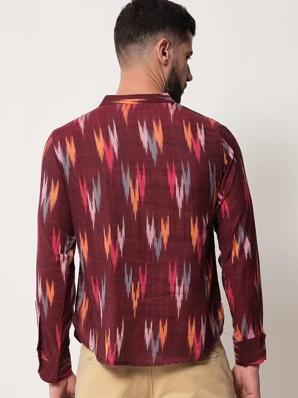 Image of Vastraa Fusion Men's Handloom Weaving Pure Cotton Short Kurta, Round Collar, Full Sleeves,Button Kurta, Ethnic Wear