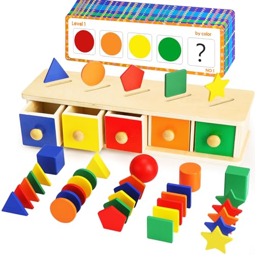 Peacurh Montessori Toys Wooden Color & Shape Sorter Toys for Toddlers 1-3, Matching Box Sorting Blocks Manipulatives Preschool Learning Educational...