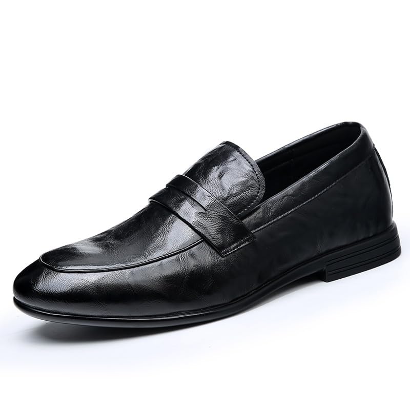 Mens Loafers Shoe Round Burnished Toe Leather Penny Loafers Lightweight Comfortable Flat Heel Wedding Fashion Slip-ons