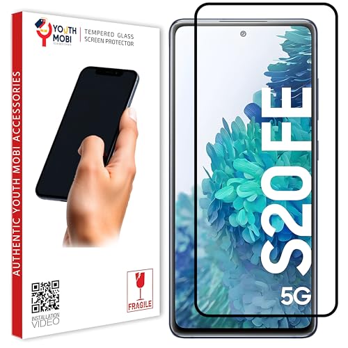 YOUTH MOBI Tempered Glass Screen Guard Protector For Samsung Galaxy S20 FE 4G / S20 FE 5G (Black) With Edge To Edge Coverage And Easy Installation Kit For Cellphone