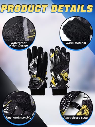 Image of Honoson 2 Pairs Kids Snow Gloves, Winter Waterproof | for Outdoor Snowboard Sledding, Warm Fleece Lining, Windproof, Adjustable Wrist Strap, Youth Cold Weather Ski Glove