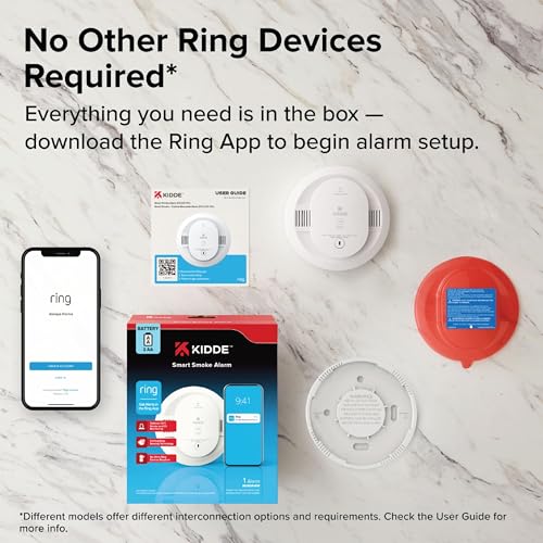 Image of Kidde Smart Smoke Detector, Ring App Enabled for Real-Time Notifications, Wire-Free Interconnectivity, AA Battery Powered