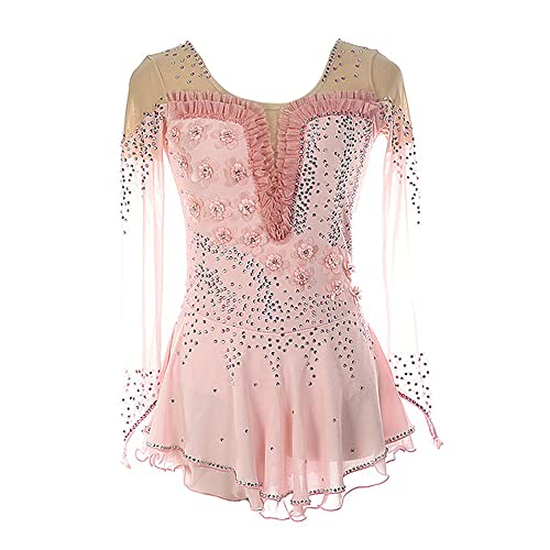 LIUHUO Ice Figure Skating Dress Girls Women Competition Adult Ballet Costumes Pink (Pink,11-13 Years)
